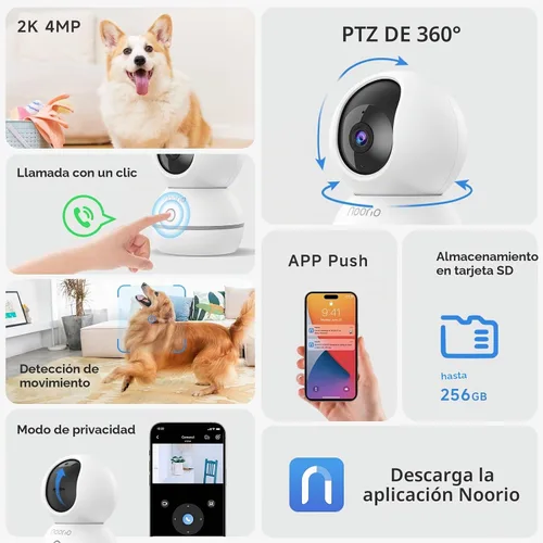 Vista 2 de Noorio Cámara interior inalámbrica 2K, cámara para mascotas con monitor