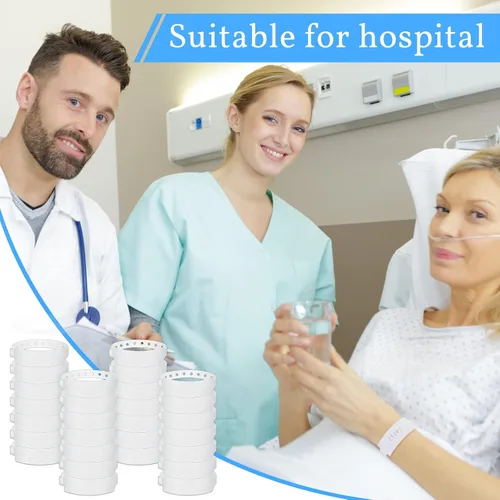 Vista 6 de Henoyso 300 pulseras de plástico blanco para identificación, pulseras de hospital, pulseras de vinilo a granel, impermeables, para pacientes