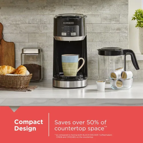 Vista 5 de BLACK+DECKER Cafetera de una sola porción y jarra Prepara tazas individuales o jarras con filtros reutilizables, plato para mantener caliente