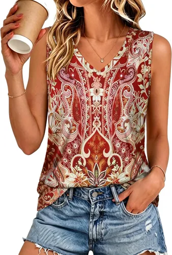 Vista 35 de Camisetas de verano para mujer, sin mangas, con cuello en V, ajuste holgado, casual, blusa tipo túnica Ab Cadetblue