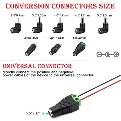 Vista 3 de MEROM Cable de alimentación universal de 5 V CC, cable de carga USB a CC de 5,5x2,1 mm con 8 puntas de conector