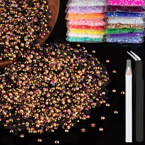Vista 17 de 5000 piezas de 2mm de strass de resina a granel, strass de gel negros con parte posterior plana y redonda para embellecer sin termoadhesión, gemas