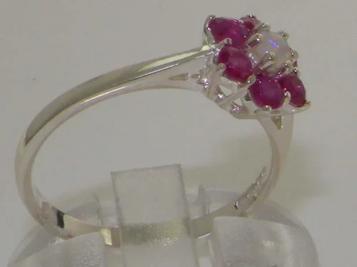 Vista 4 de Anillo de plata de ley 925 auténtica auténtica ópalo y rubí para mujer