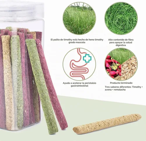 Vista 6 de ERKOON Timothy - Palitos de heno, juguetes masticables de conejo para dientes, palitos molares naturales, golosinas para conejitos, conejillos