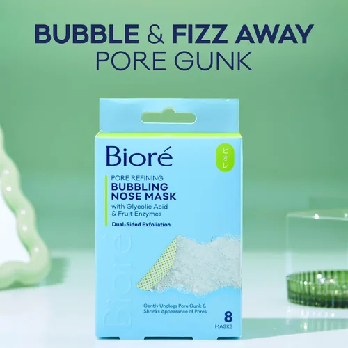 Vista 2 de Bioré Mascarilla de nariz burbujeante para refinar poros, ácido glicólico y ácido hialurónico exfoliante para cara, mascarilla limpiadora de poros