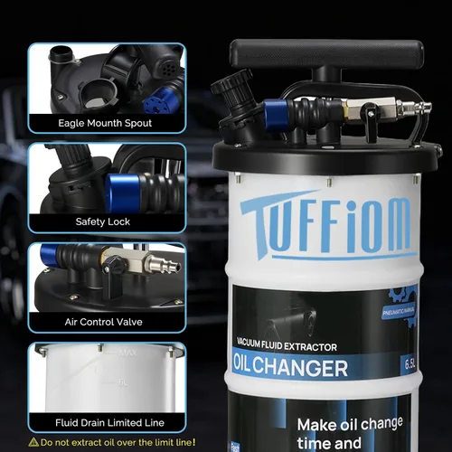 Vista 5 de TUFFIOM Bomba extractora de aceite de 6.5L, extractor de líquido de vacío neumático/manual para cambio de aceite automotriz, camión, cortacésped