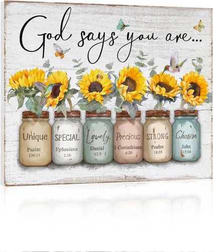 Vista 11 de Dios Dice Que Eres Arte de Pared: Arte de Pared con Versículo Bíblico Cristiano Inspiracional, Escritura Religiosa, Regalos de Aliento para Mujeres