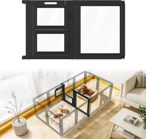 Vista 42 de FXW AuraSpace - Cerca acrílica para perros pequeños, para interiores, 24 pulgadas, 2 paneles, incluye 1 puerta y 1 panel, color negro
