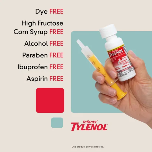 Vista 3 de Medicina líquida en suspensión oral Tylenol para bebés con acetaminofeno, reductor de fiebre y analgésico para dolores y dolores menores, dolor