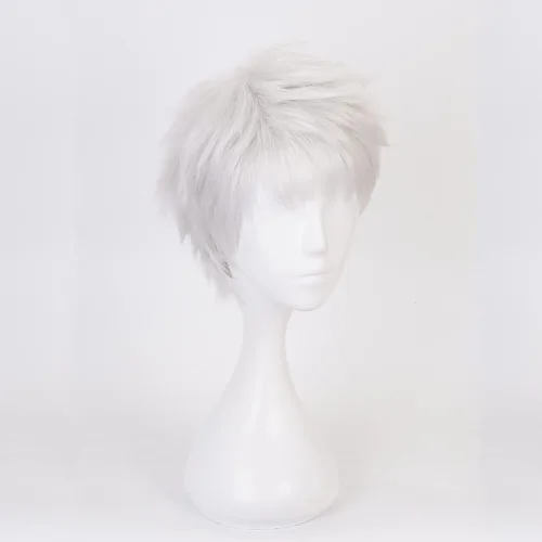 Vista 3 de Kalim - Peluca para cosplay, disfraz de anime Twisted Wonderland con pelucas cortas y rectas blancas plateadas para hombres o niños, fiesta familiar