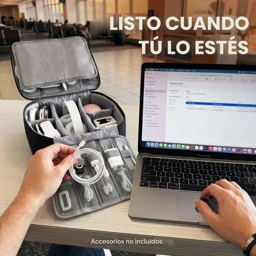 Vista 9 de Funda organizadora de electrónica, apertura plana de múltiples capas con compartimentos y bolsillos, organizador de cables para accesorios, cables