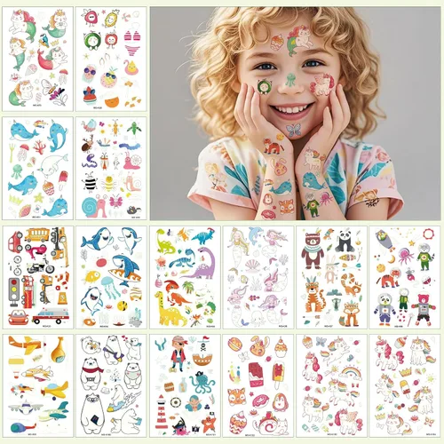 Vista 5 de Awinmay 310 piezas de tatuajes temporales luminosos para niños, estilos mixtos de tatuajes que brillan en la oscuridad para niños y niñas, pegatinas