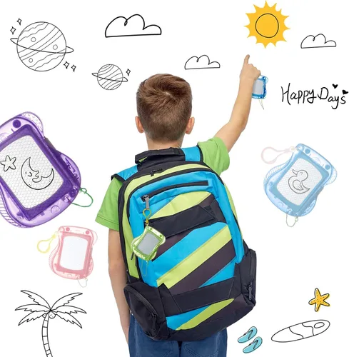 Vista 6 de Paquete de 24 mini tableros magnéticos de dibujo para niños, bloc de escritura borrable, mochila, llavero, tablero de dibujo para regalos de fiesta
