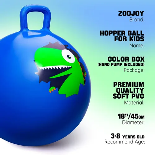 Vista 2 de ZOOJOY Hopper Ball, juguetes de salto para niños, pelota inflable de 18 pulgadas con asa para niños y niñas de 3 a 8 años, juguete inflable