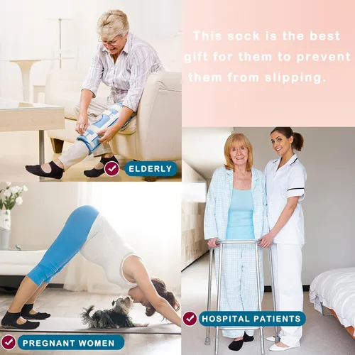 Vista 7 de Cooque - Calcetines de yoga antideslizantes para pilates con puños para mujer