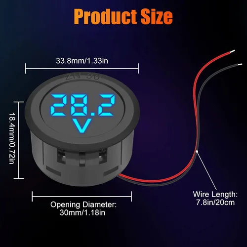 Vista 3 de Linkstyle Medidor de voltaje de 2 piezas CC 12 V 24 V, voltímetro de batería de 4 V-100 V, medidor de voltaje de automóvil, pantalla digital LED