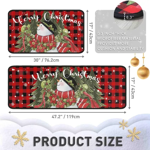 Vista 2 de 2 Piezas Alfombras y Tapetes de Cocina de Navidad para Piso con Base Antideslizante Tapete Feliz Navidad Decoración de Cocina Anti Fatiga