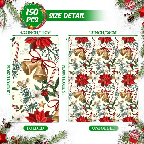 Vista 3 de 150 servilletas florales de Navidad de 3 capas desechables de papel para invitados, servilletas para baño, Navidad, vacaciones, boda, aniversario