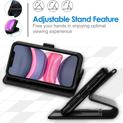Vista 4 de JETech Funda tipo cartera para iPhone 11 de 6.1 pulgadas, a prueba de golpes, de piel sintética, magnética, con tarjetero y función de soporte, Negro