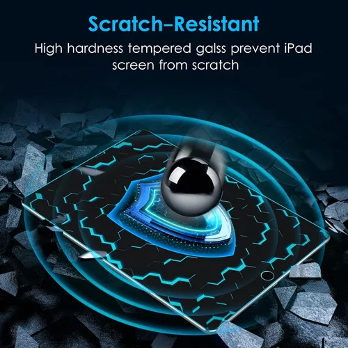 Vista 4 de DTTO Protector de pantalla compatible con iPad de 9ª/8ª/7ª generación de 10.2 pulgadas (2021/2020/2019), película de vidrio templado de dureza 9H