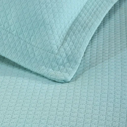 Vista 3 de Cubrecama doble Superior Diamond Solitaire de algodón de primera calidad Jacquard Matelassé con fundas de almohada a tono, color aguamarina, Agua