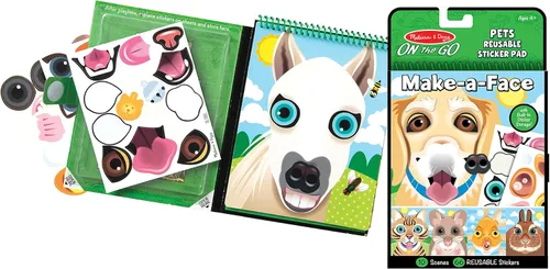 Vista 9 de Melissa & Doug Make-a-Face - Almohadilla adhesiva reutilizable de animales, paquete de 3 (safari, granja, mascotas)