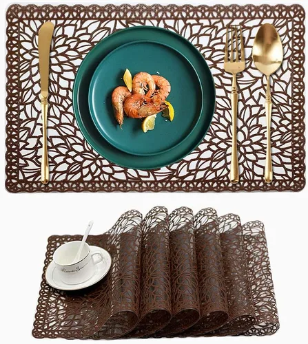 Vista 7 de juego de 6 manteles individuales impermeables para mesa de comedor, lavables con un paño