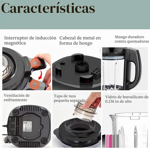 Vista 6 de Batidora de alimentos para encimera, máquina de sopa caliente, procesador de alimentos de cocina de alta velocidad con 9 programas de un toque