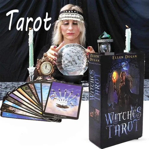Vista 5 de Fankexi Juego de cartas de tarots con guía, 78 cartas de tarot de brujas, juego de adivinación del destino, duradero para principiantes y lectores