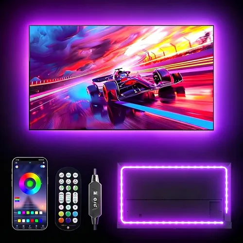 Vista 9 de Luces LED para TV, retroiluminación RGB de TV de 9.8 pies para televisores de 32 a 43 pulgadas, retroiluminación LED de TV con sincronización