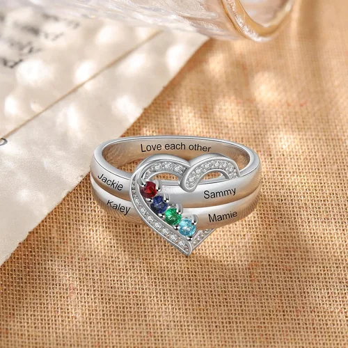 Vista 5 de Anillos de aniversario con nombres personalizados para mujer, joyería de plata de ley con 1-8 piedras natales de imitación, anillo de promesa