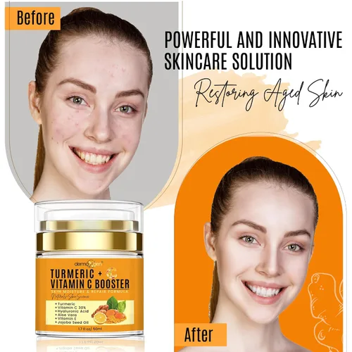 Vista 6 de Crema Facial de Cúrcuma con 30% de Vitamina C – Potenciador de Brillo, Hidratante Antienvejecimiento y Reparador de la Piel para Manchas Oscuras