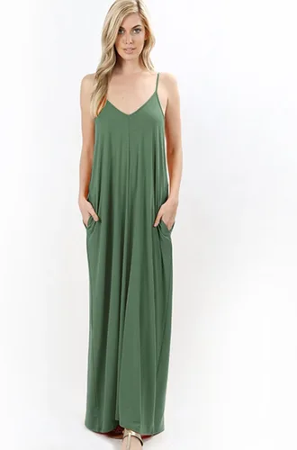 Vista 5 de Vestido largo casual con correa ajustable y bolsillos laterales para mujer