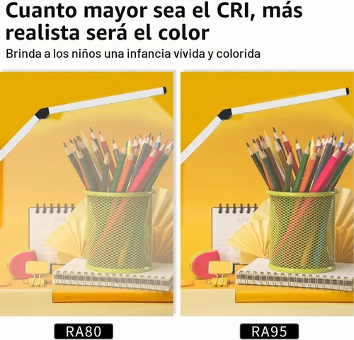 Vista 5 de Micomlan Lámpara de escritorio LED con abrazadera, lámpara de mesa de doble luz con brazo oscilante ajustable, cuidado de los ojos, 4 modos CCT y 5