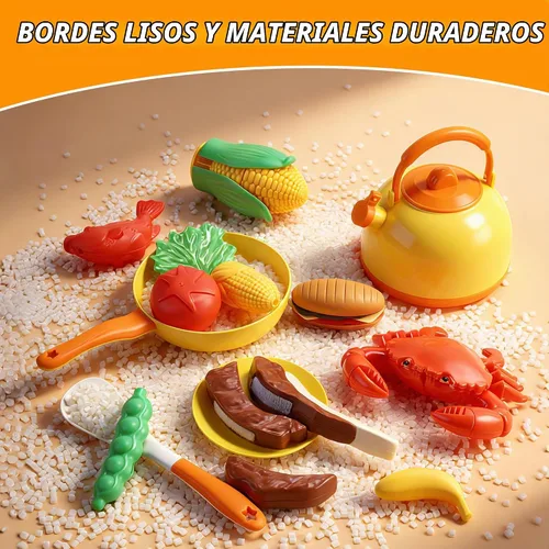 Vista 3 de CUTE STONE Juego de cocina para niños 73PCS con comida de simulación y Amarillo