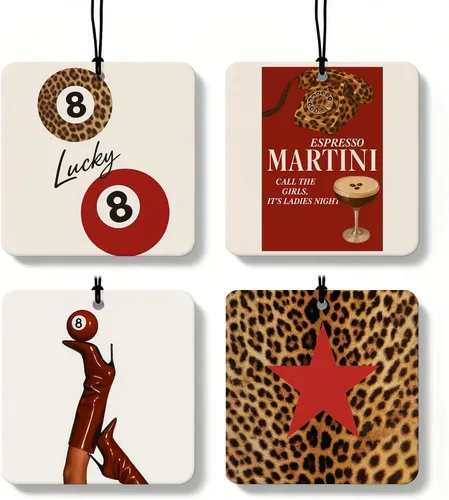 Vista 18 de Ambientador de coche de 8 bolas con estampado de leopardo de moda, 6 unidades, retro coqueta, guepardo, póquer, ambientador colgante para bar