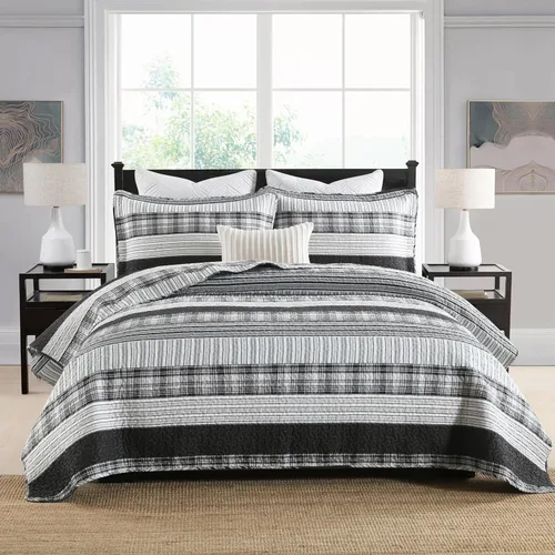 Vista 14 de Juego de ropa de cama con colcha Homzard tamaño individual - Juego de edredón 100% algodón, colcha de cama gris y azul para la cama, ropa de cama