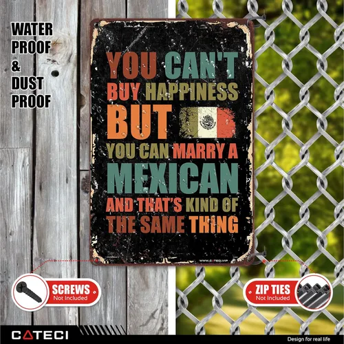 Vista 2 de COTECI Letrero de hojalata mexicana con texto en inglés "You Can't Buy Happiness But You Can Marry A Mexican Tin Sign Home Decor Farmhouse Modern