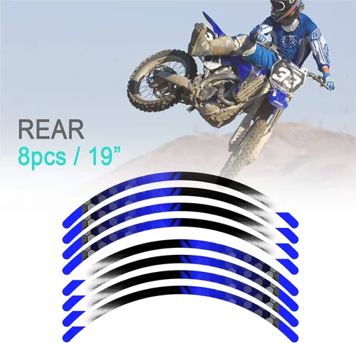 Vista 5 de KETABAO Cinta adhesiva para llanta de motocross B01, diseño de rayas de 21, 19 pulgadas, compatible con RMZ 250 450 RM-Z250 RM-Z450 (azul)