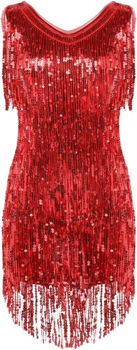 Vista 4 de Vestido de baile latino para mujer, con borlas y lentejuelas, vestido de baile de tango