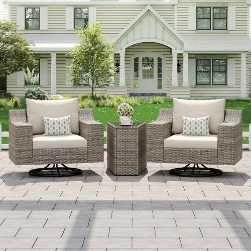 Vista 13 de LUXOAK Juego de muebles de patio de 9 piezas con mecedoras y mesa