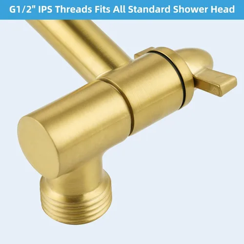 Vista 7 de Brazo de Extensión de Cabezal de Ducha Hibbent, Extensión Ajustable de Latón Sólido de 16" con Junta de Bloqueo, Estándar 1/2", Eleva o Baja