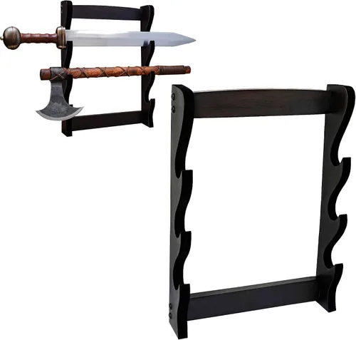 Vista 13 de Lord of Battles Soporte medieval de madera maciza para espada, soporte para espada, exhibición de espada de gladiador, soporte para espada katana