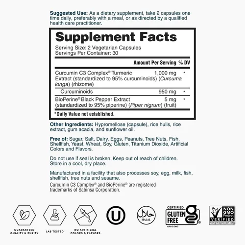 Vista 5 de Nature's Lab Extracto de cúrcuma con curcumina C3 y BioPerine 1000mg - Promueve la salud cardiovascular, la digestión y el sistema inmunológico - 60