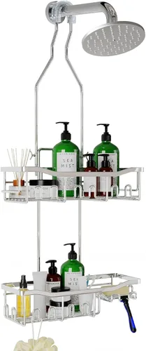 Vista 11 de Organizador de ducha mejorado de longitud extendida con ganchos, soporte para champú y jabón resistente a la oxidación, organizador de baño grande