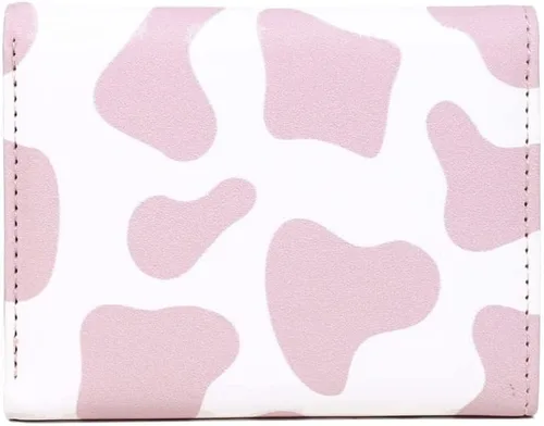 Vista 2 de Girls Cute Cow Print Wallet Small Cartoon Tri-folded Wallet Cash Pocket Card Holder ID Window Multi-Card Purse for Women