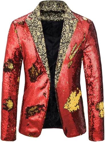 Vista 5 de Chaqueta de lujo de lentejuelas azul rey con purpurina para hombre, chaqueta de conversión de 2 colores, chaqueta de escenario de club nocturno