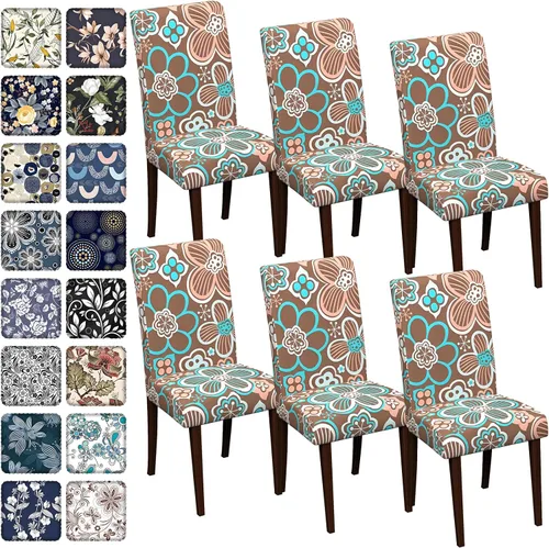 Vista 64 de Fundas para sillas de comedor CoSofSLIP, juego de 2, fundas estampadas elásticas antideslizantes, fundas extraíbles y lavables para sillas
