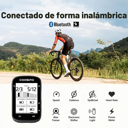 Vista 6 de COOSPO CS500 Computadora de Bicicleta Inalámbrica, GPS de Ciclismo de 6.6 cm LCD con Navegación de Ruta, Velocímetro de Bicicleta Bluetooth 5.0 ANT