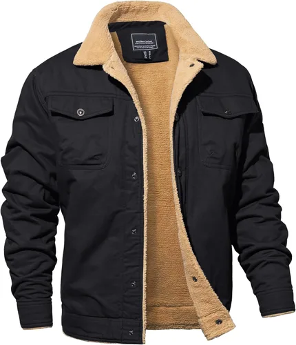 Vista 10 de MAGNIVIT Chaqueta cargo de algodón para hombre, chaqueta de trabajo con forro polar Sherpa de invierno con 5 bolsillos